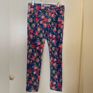 Vintage U Cute Womens Juniors Floral Light Denim Jeans Size 11 Blue Red Green